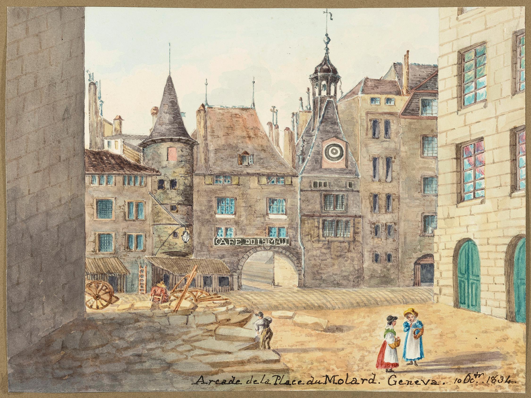 Campbell, Elizabeth (1783 – 1861) – Switzerland ‘Arcade de la Place du Molard. Geneva’.