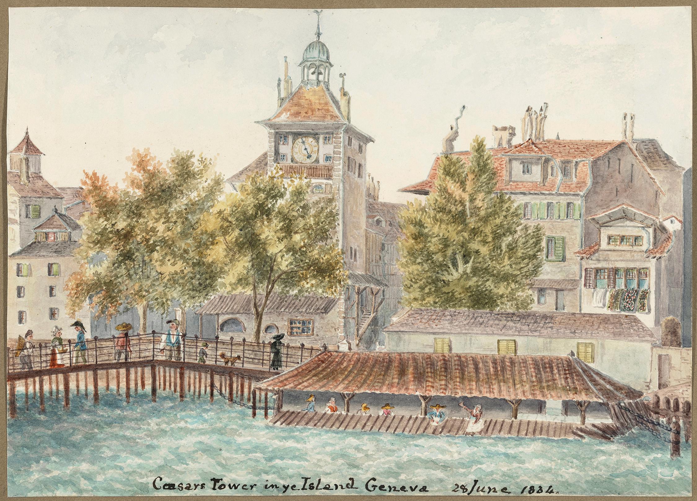Campbell, Elizabeth (1783 – 1861) – Switzerland; ‘Ceasars Tower in ye Island Geneva’.